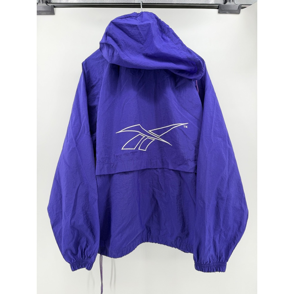 Vintage Reebok Windbreaker Jacket Mens Large Purple Full Zip Nylon Vector Logo - Picture 2 of 4
